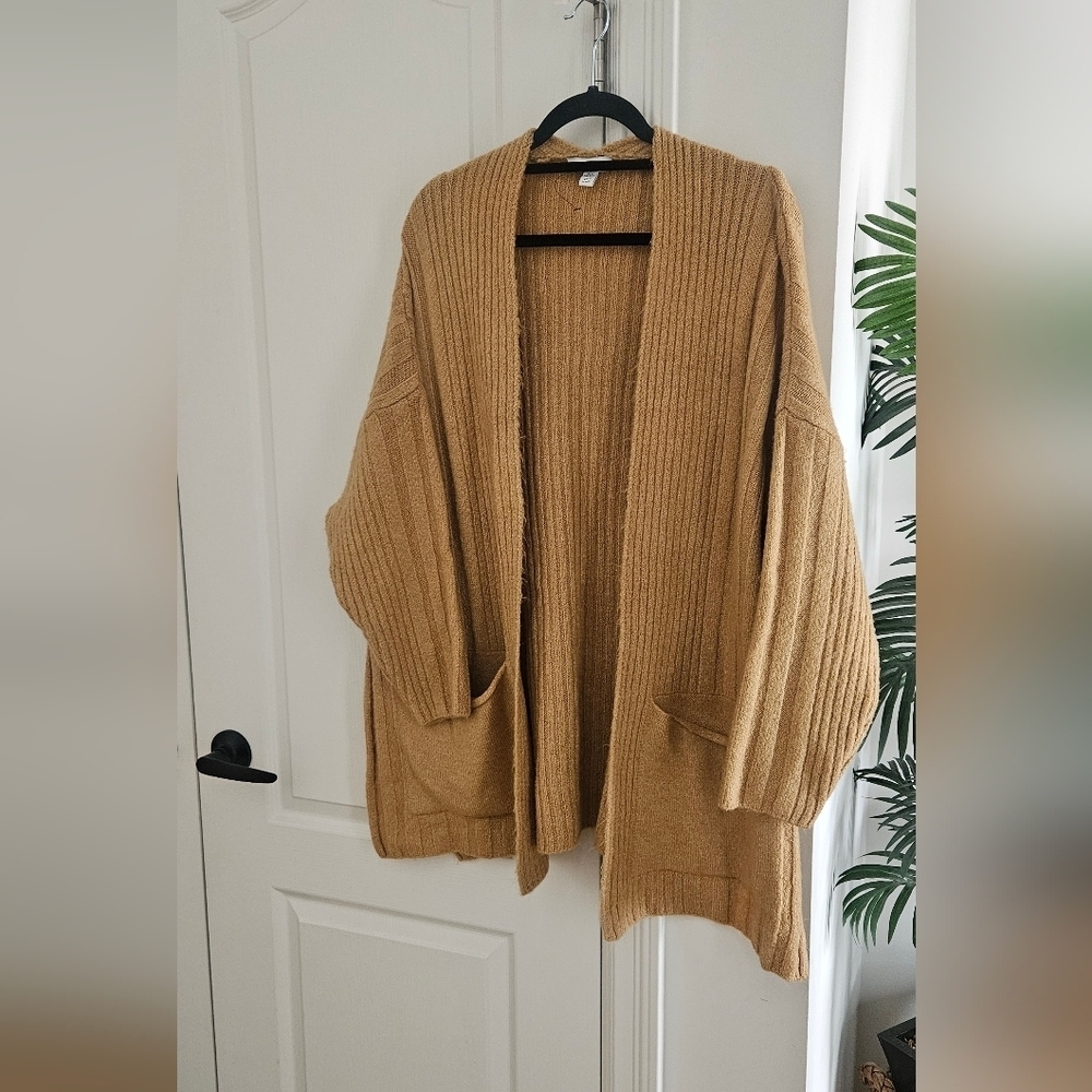 Topshop Oversized Cozy Tan Open-Front Sweater Cardigan